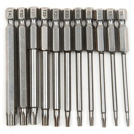 zmart Torx 75mm Long Driver Bit Set of 11 6.35mm Hex Shank Hex Torx Security Bit Set Tamper-proof Drill Bit Flat Head 1/4" Torx 75mm Long Driver Bit Set of 11 6.35mm Hex Shank Hex Torx