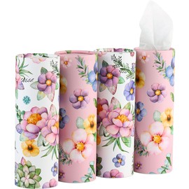 Winoo Design Car Tissues Holder with Facial Tissues - 4 PK - Travel Tissue Tubes Box Container Perfect Fit for Car Cup Holder Car Tissues Cylinder (Pink)
