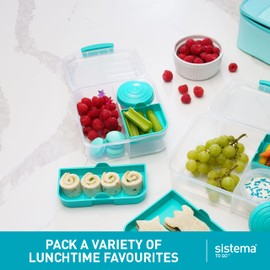 Sistema Bento Box TO GO | Lunch Box with Yoghurt/Fruit Pot | 1.25 L Square | BPA-Free | Assorted Colours