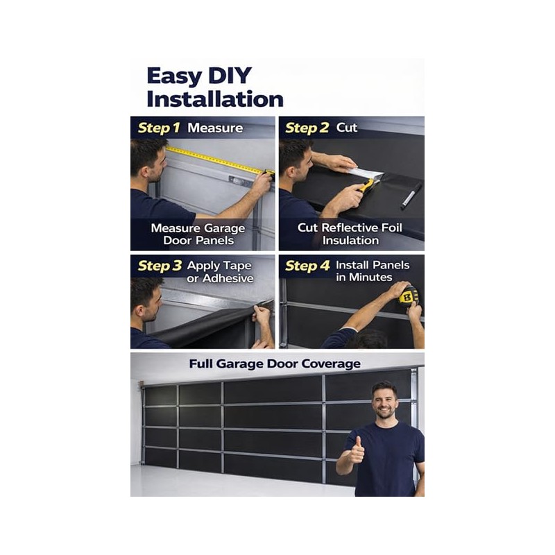 Garage Door Insulation Kit Black Reflective Foam Thermal Barrier 10x7