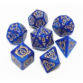 CREEBUY Polyhedral DND Dice Set, 7Pcs Vintage Dragon-Patterned Dice Sets Compatible with Dungeons and Dragons D&D RPG Games, 7 Pieces (Blue)