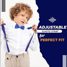 FATASH Kids Elastic Braces & Bow Tie Set | Adjustable Leather-Backed Suspenders Y-Shape Clip-on Toddler | Children's Waistcoat Accessory | Suitable for Boys & Girls Ages Up to 8 Years - Royal Blue