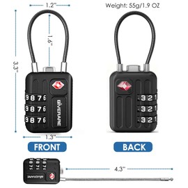 2 Pack TSA Approved Travel Luggage Locks, Metal Cable Combination Lock Alloy, Keyless 3-Digit Padlocks, Weatherproof TSA Accepted Padlock Toolbox Lock for Gym Locker, Golf Bag Case, Backpack, Black