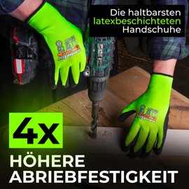 MK-Glove Men's Reflective Work Gloves with Rough Latex Coating (6 Pairs) - Protective Gloves for Construction Site and Workshop - Durable Gardening Gloves - 11 - XXL - Neon