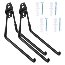 QINGZY Pack of 2 Heavy Duty Garage Hooks, Wall Hooks, Garage Hooks, Non-Slip, Heavy Duty Storage Hooks, Double Hooks, Wall Mounting Steel Hooks for Ladder, Bike, Equipment, Garden (L)