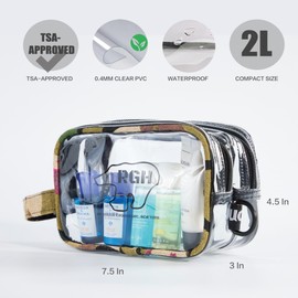 ROUGH ENOUGH Clear TSA Approved Toiletry Bag Shaving Cosmetic Bag Organizer Case for Men Women Carry-On Travel Essentials with Dry Wet 2 Compartments Quart Size Camo