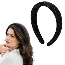 Tweed Padded Headband Wide Thick Headband for Womens Hair Non Slip Black and White Tweed Hairband Chunky Puffy Headband