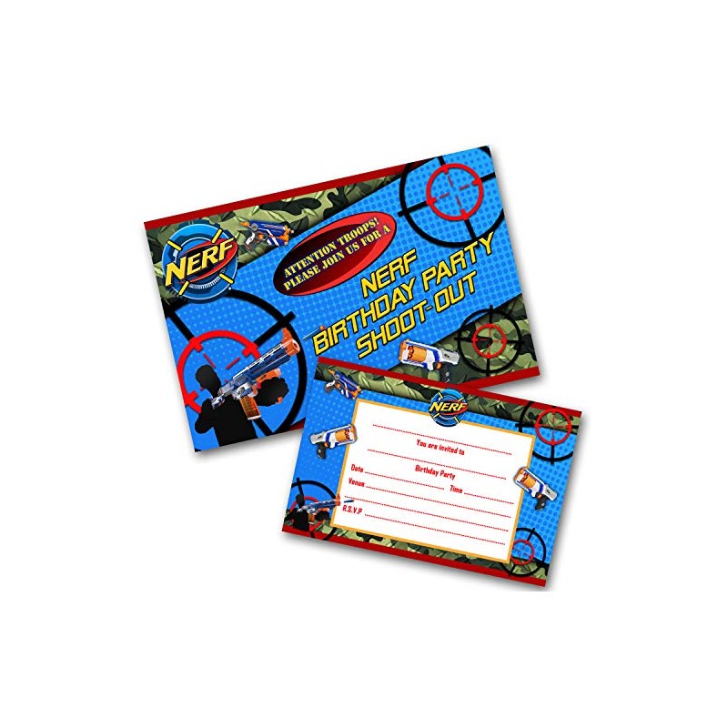 Nerf Gun Party Invitations Pack & Envelopes (WRITE ON) PACK