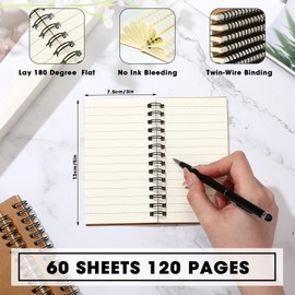 Jutom 2 Pcs Small Spiral Notebooks Memo Pads 3x5 Bulk Small Pocket Notebooks Mini Notepads with Lined Pages Small Journals for Office School Work Writing Supplies,120 Pages (Kraft Color)