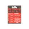 Mechanic Hourly Rate Funny Garage Sign Theme Retro style metal