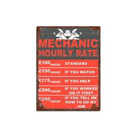 Mechanic Hourly Rate Funny Garage Sign Theme Retro style metal tin sign/plaque (A3 (286mm x 401mm))