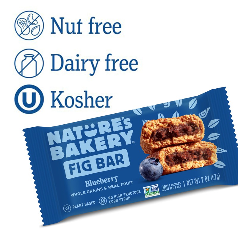 Nature's Bakery Whole Wheat Fig Bars, Blueberry, Real Fruit, Vegan,