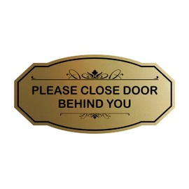Victorian Please Close Door Behind You Sign - Brushed Gold - Small (2 Pack)