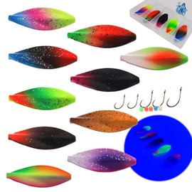 Njord Kalastus Inline Spoon Trout Complete Set with 5 x Hooks and 5 x Beads in Box 4 g UV Active Flow Indicator Trout Bait Inline Spoon Inline Flow Spoons (7 g, Set of 10)