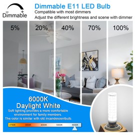 TZHILAN Dimmable E11 Led Bulbs 120V 100W Halogen Bulbs Equivalent,T3 T4 Mini Candelabra Base JDE11 Bulb, 6000K Daylight White 10W 950LM E11 Bulb for Chandeliers, Ceiling Fan, Cabinet Lighting, 5-Pack