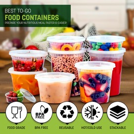 PackMart Food Storage Containers with Lids 12oz Plastic Deli Cups Pack of 40 Sets BPA-Free Leakproof Round Clear Takeout Soup Container Meal Prep Microwavable Dishwasher Freezer Safe