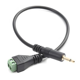 Halokny 3.5mm Terminal Block Cable, Gold Plated 1/8 Inch 2 Pole TS Stereo Male to AV 2Pin Solderless Screw Terminal Balun Speaker Headphone Converter Audio Adapter Cord 30cm/11.8inch (3.5mm TS)