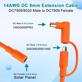 XRDS -RF 14AWG DC Solar Panel Power Wire 30FT, 14AWG 8mm DC Extension Cable (DC7909 to DC8020), DC7909 Solar Panel Power Cord for Solar Generators, Power Stations, and Automotive