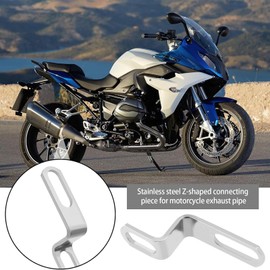 2PCS Motorcycle Exhaust Pipe Connecting Piece Motorbike Exhaust Pipe Stainless Steel Bracket Z Shape Connecting Piece Muffler Mounting Clamp, Silver