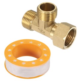 sourcing map Brass Angle Stop 1/2" Outlet x 1/2" Inlet 3 Way Compression Tee Valve Supply Line Connector Water Line Adapter Splitter for Faucet, Water Filters