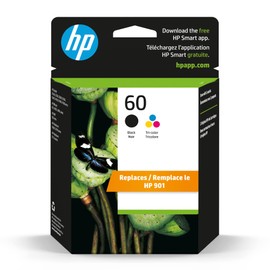 HP HP 60 Black/Tri-color Ink Cartridges Combo Pack, Works with DeskJet D1660, D2500, D2600, D5560, F2400, F4200, F4400, F4580; ENVY 100, 110, 120; PhotoSmart C4600, C4700, D110a Series | N9H63FN