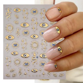 IDDFEVE Evil Eye Nail Art Stickers - Gold Sun & Star Self-Adhesive 3D Nail Decals for DIY Mystical Snake Manicure (2 Sheets)