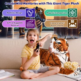 Forest & Twelfth 36” Giant Tiger Stuffed Animals, Extra-Large Stuffed Bengal Tiger, Jumbo Lifelike Plush Animal Toy