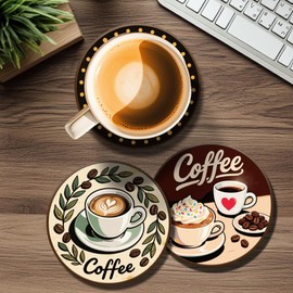 ANATTASOUL 9 Pcs Wood Coasters for Drinks Vintage Coffee and Latte Colorful Wooden Cup Mat for Coffee Table Decor, 3.9" Non-Slip Desk Coasters for Home, Apartment, Office, Bar