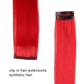 Colored Hair Extensions for Kids, Colorful Clip In Hair Extensions for Girls, Red Hair Extensions for Women, 10Pcs 22 inch Synthetic Hair