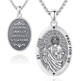 Saint Jude Necklace for Men Women San Judas Tadeo De Plata 925 Sterling Silver St Jude Pendant Cadena De San Judas Tadeo Para Hombre Medallion San Juditas Chain Medal Jewelry