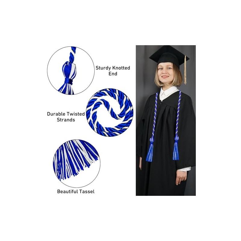 Graduation Honor Cords Royal Blue and White Graduation Cords, 67"