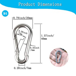 10PCS Carabiner Clip 304 Stainless Steel Heavy Duty Spring Snap Hook M4 1.57 Inch Small Keychain for Keys Swing Set Camping Fishing Hammock