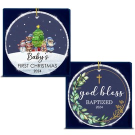 2 Pcs Baby Christmas Ornament, 2024 Baptism Gifts for Baby Boys Girls, God Bless Christening Gifts, Babys First Christmas Ornament 2024, New Baby Keepsake