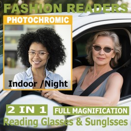 Yiwaeye Photochromic Blue Light Blocking Reading Glasses for Women, Stylish TR90 Cateye Sun Readers Anti UV Ray Glare Filter 2 Pack Purple/Brown 1.5+