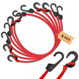 Forhandy Pack of 6 Elastic Straps with Hooks, 80 cm Adjustable Expander with Hooks, Red Luggage Straps with Hooks for Bike, Camping, Load Securing
