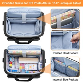 Trunab Rolling Scrapbook Tote Craft Organizers and Storage with Wheels, Craft Bag for 12 X 12 inch Scrapbook Album and Laptop, for Women, Black