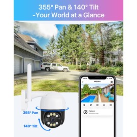 ZOSI PTZ Outdoor WiFi Surveillance Camera, 355°/140° Swivel, 1080P WLAN IP Camera, Outdoor, Person/Vehicle Detection, Night Vision in Colour, 2-Way Audio
