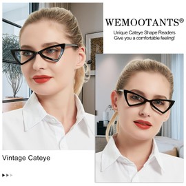 WEMOOTANTS Narrow 2.75 Reading Glasses for Women Black Cat Eye Readers 1.0 1.25 1.5 1.75 2.0 2.25 2.5 275 3.0 3.5 4.0
