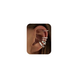 CASSIECA 5Pcs Chunky/Thin Ear Cuffs Non Piercing for Women - Dainty Silver Cuff Earring Trendy Cubic Zirconia Ear Cuff for Women Cartilage Jewelry Gift