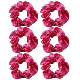 OTYOU 6 Pack Shiny Polka Dots Metallic Hair Scrunchies Rich Tones Scrunchy Bobbles Elastic Hair Ties Hair Accessories for Performance,Dance,Cheer,Party Favors (Hot Pink)