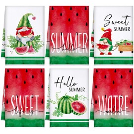 Bencailor 6 Pcs Watermelon Kitchen Towels Gnome Absorbent Hand Towels Watermelon Tea Towels Dish Cloths Decorative Dishcloth for Christmas Kitchen Cooking Home Cleaning, 16 x 24 Inches