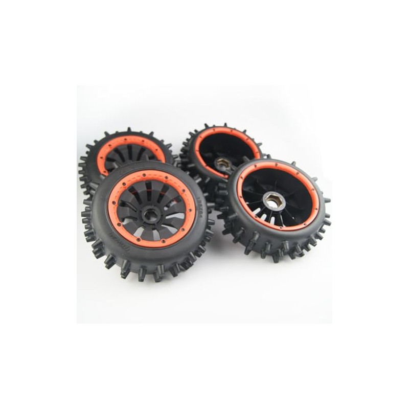 Orange Beadlock Knobby Digger Tires Wheels for Rovan HPI Baja
