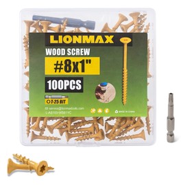 LIONMAX Wood Screws 1 Inch, Deck Screws #8 x 1", 100 PCS, Rust Resistant, Epoxy Coated, Exterior Wood Screw, Outdoor Decking Screws, Torx/Star Drive Head, T25 Star Bit Included, Tan