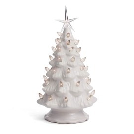 Milltown Merchants Ceramic Christmas Tree - Tabletop Christmas Tree with Lights - (11.5" Medium White Christmas Tree/White Lights) - Lighted Vintage Ceramic Tree