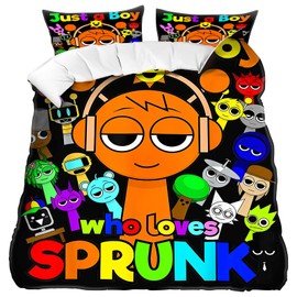 NlsqUK Sprunki Kids Single Duvet Cover Set with 2 Pillowcase, 135 x 200 CM Sprunki Merch Duvet Cover 3D Printed Lightweight Soft, Cartoon Cover for Dormitory Bedroom Home, Warm Gifts for Game Fans