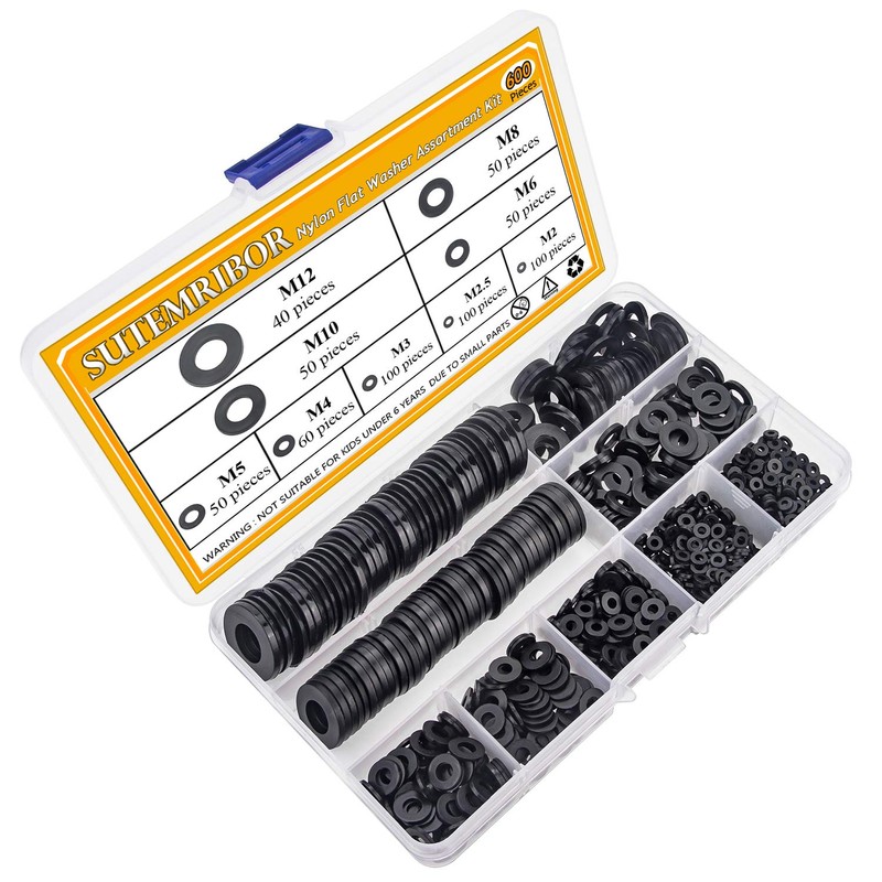 Sutemribor Nylon Flat Washer Assortment Set 600 Pieces, 9 Sizes