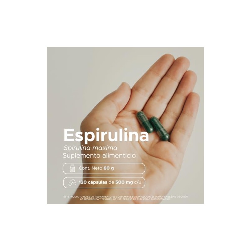 PACALLI Espirulina 500mg - 120 Cápsulas - Suplemento