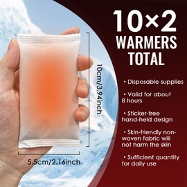 Hand Warmers, 10 Pairs, Extra Warm, Heat Pads Hand, 12 Hours of Heat for Hands and Fingers, Air-Activated Pocket Warmers, Ideal for Outdoor Activities