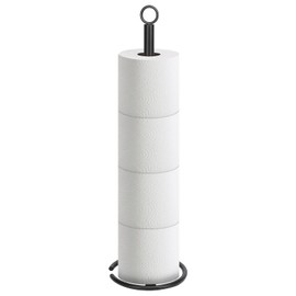 NearMoon Bath Toilet Paper Holder Stand, Freestanding Tissue Paper Storage with Reserve, Space Toilet 4 Rolls Holder for Bathroom/Kitchen Countertop-All Metal (1 Pack, Matte Black)