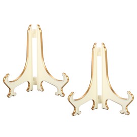 PATIKIL 4" Acrylic Decorative Plate Stand Holder, 2 Pack Table Use Foldable Picture Easel Frame Holder for Displaying Photos, Card, Canvases, White Gold